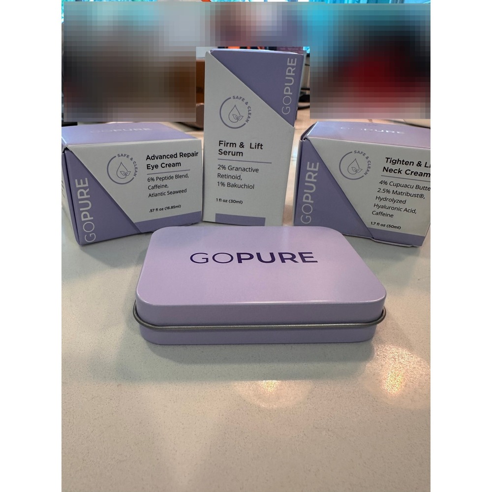 GoPure Skincare Set Eye Cream Firm & Lift Serum Tighten‎ Neck Cream with Tin New